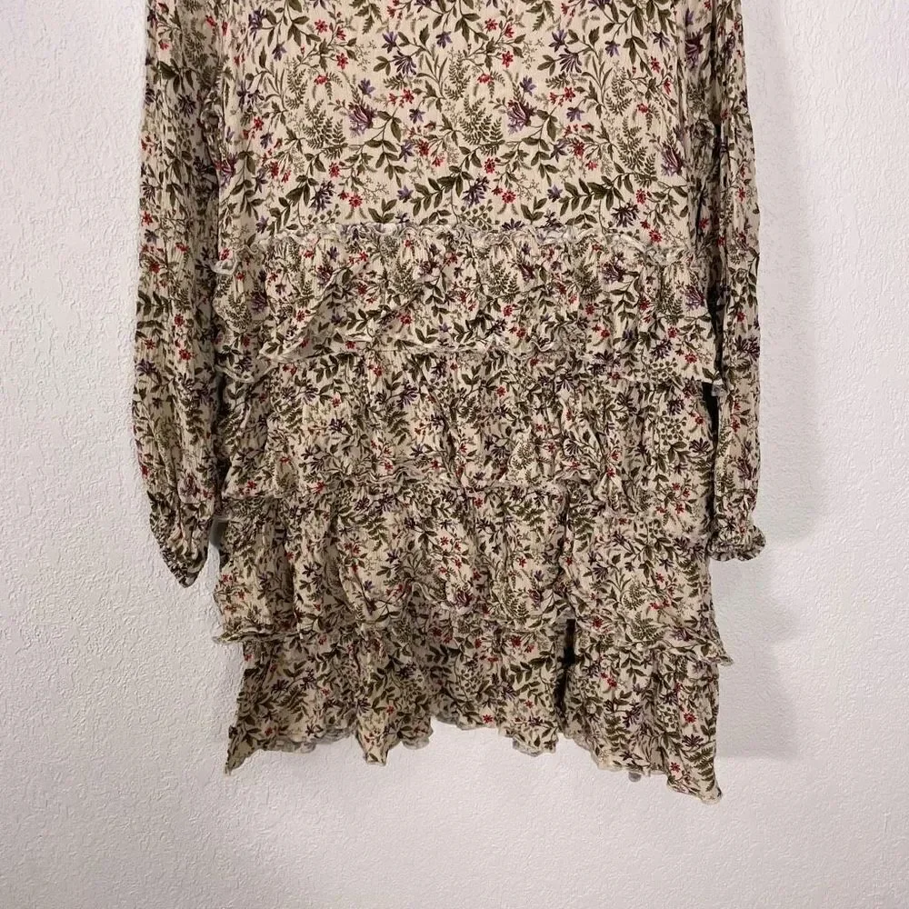 Urban Outfitters‎ Cream with Purple & Red Floral Print Long Sleeve Dress